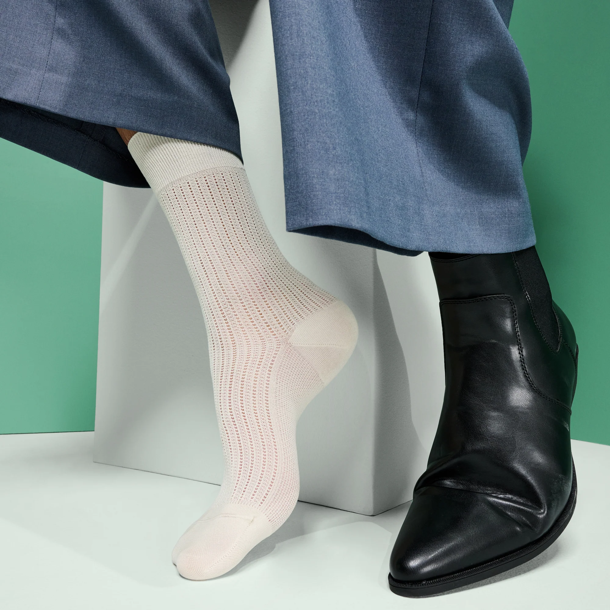 Artisan Stripe Mesh Cotton Crew Socks