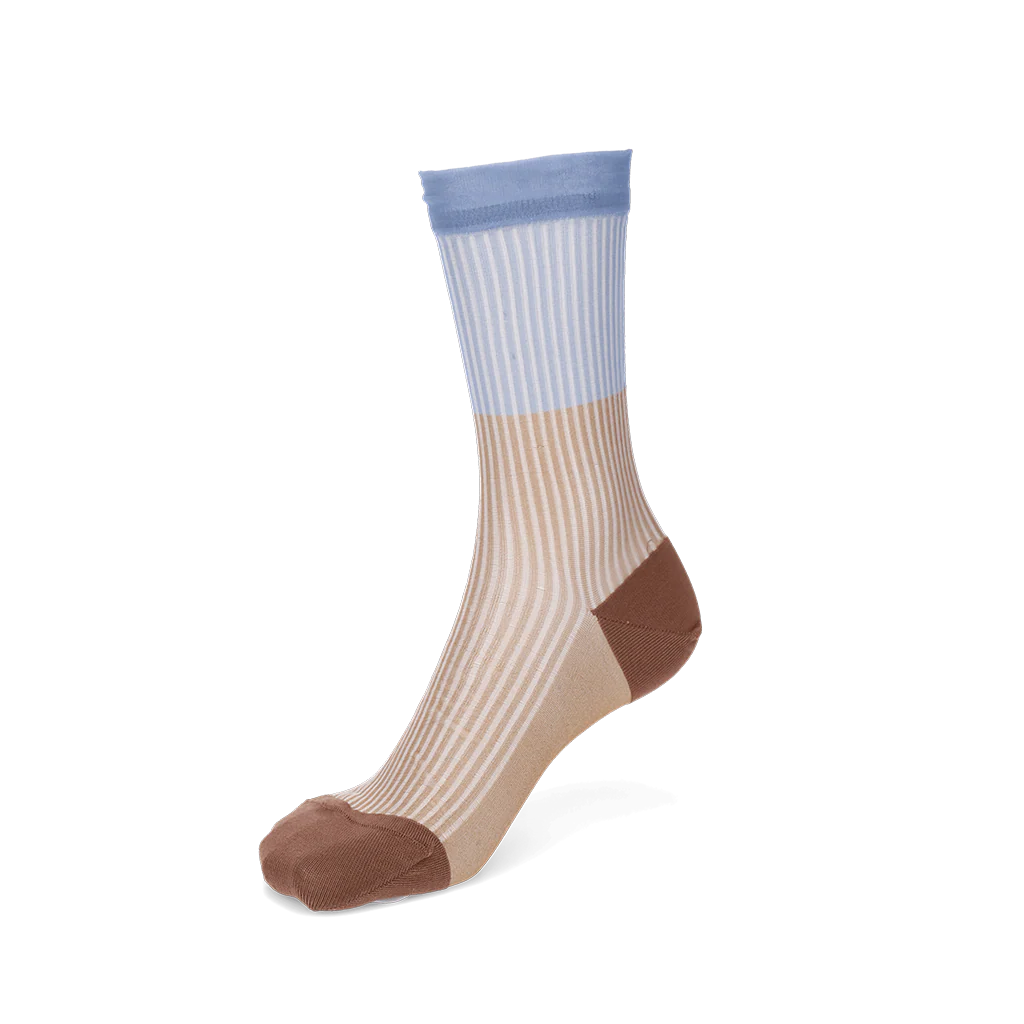Bicolor Sheer Textured Stripe Crew Socks - Image 4