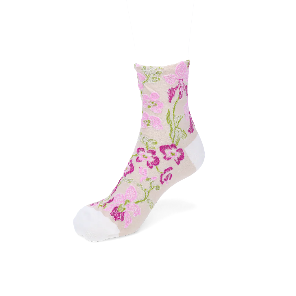 Cotton-Linen Crepe Float Orchid Quarter Socks - Image 3