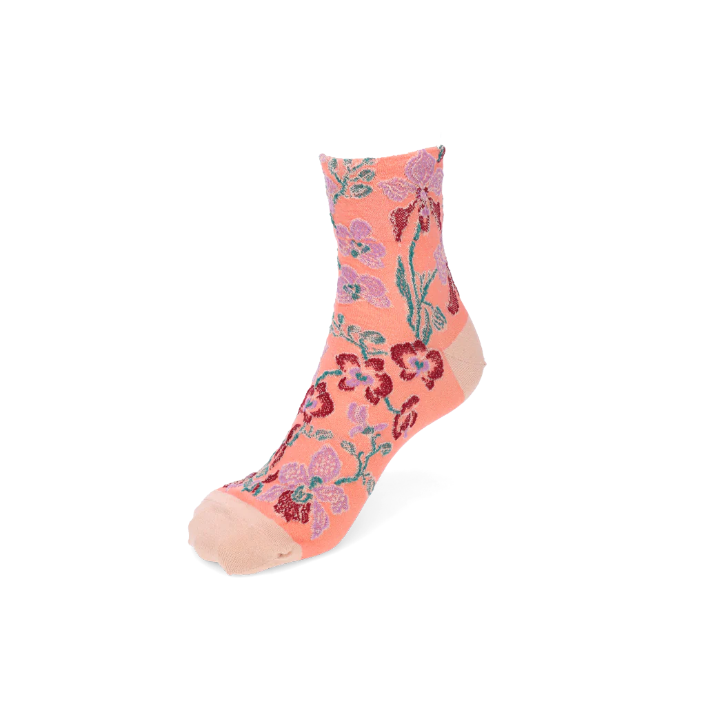 Cotton-Linen Crepe Float Orchid Quarter Socks - Image 5
