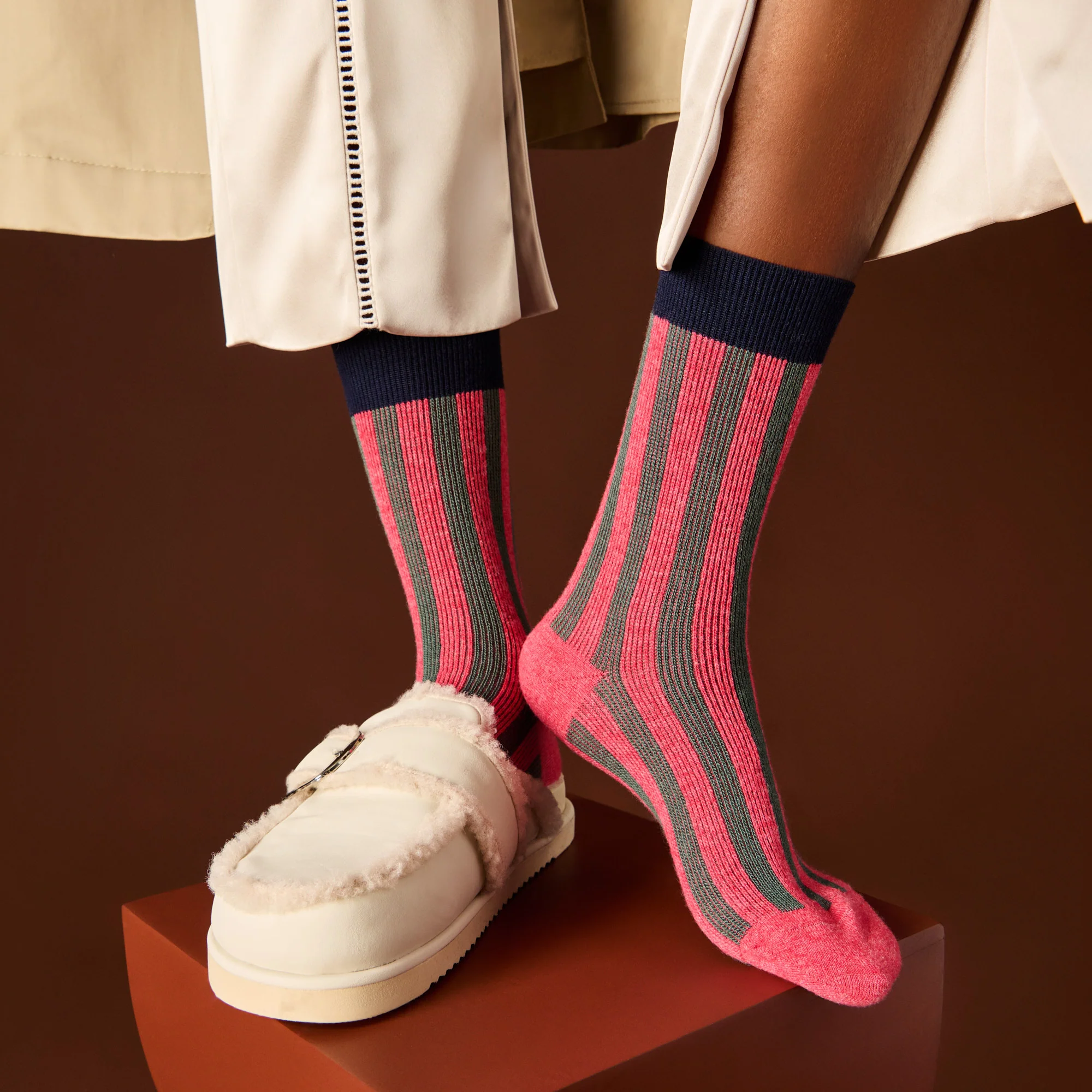 Jacquard Stripe Merino Crew Socks