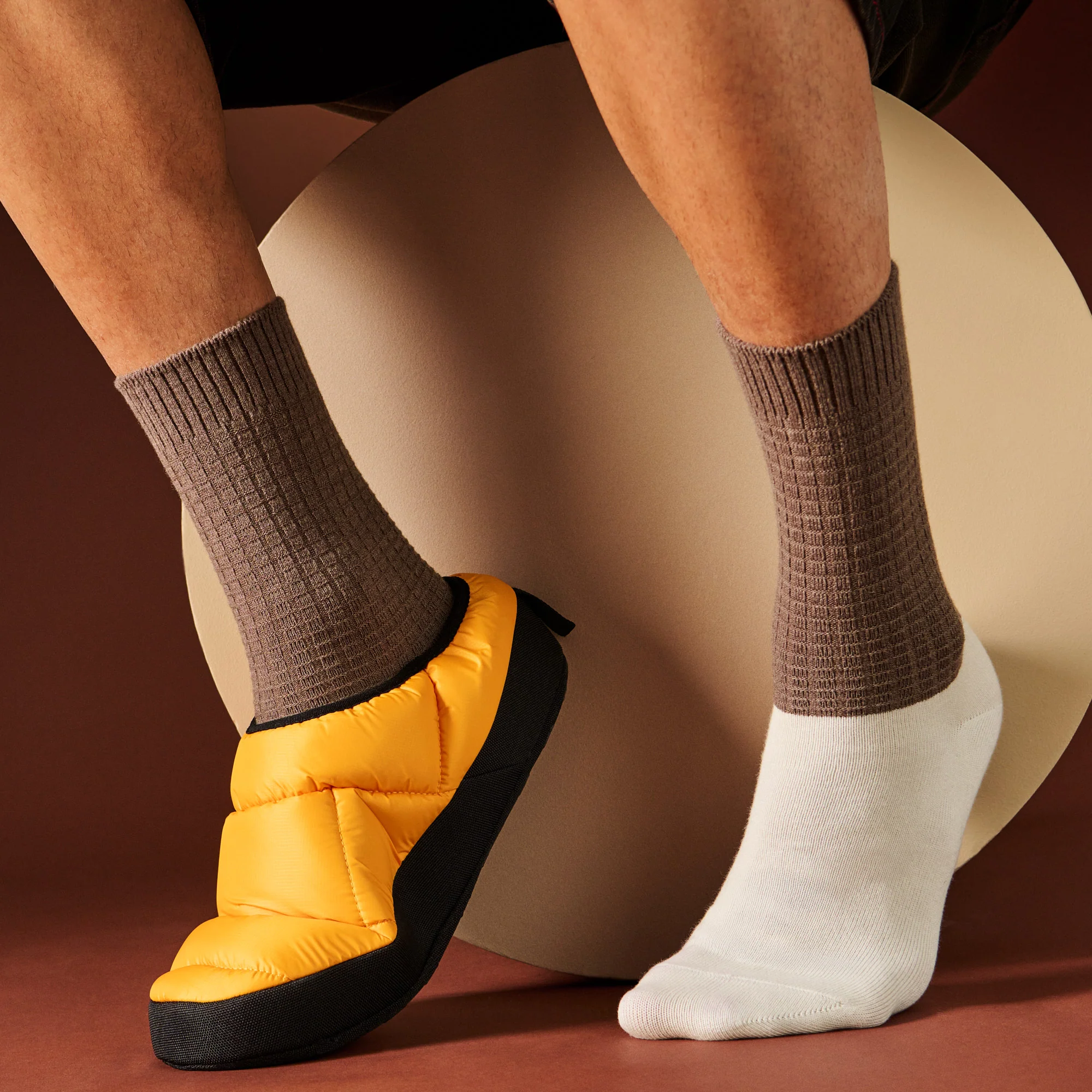 Merino Waffle Ankle x Cotton Foot Crew Socks
