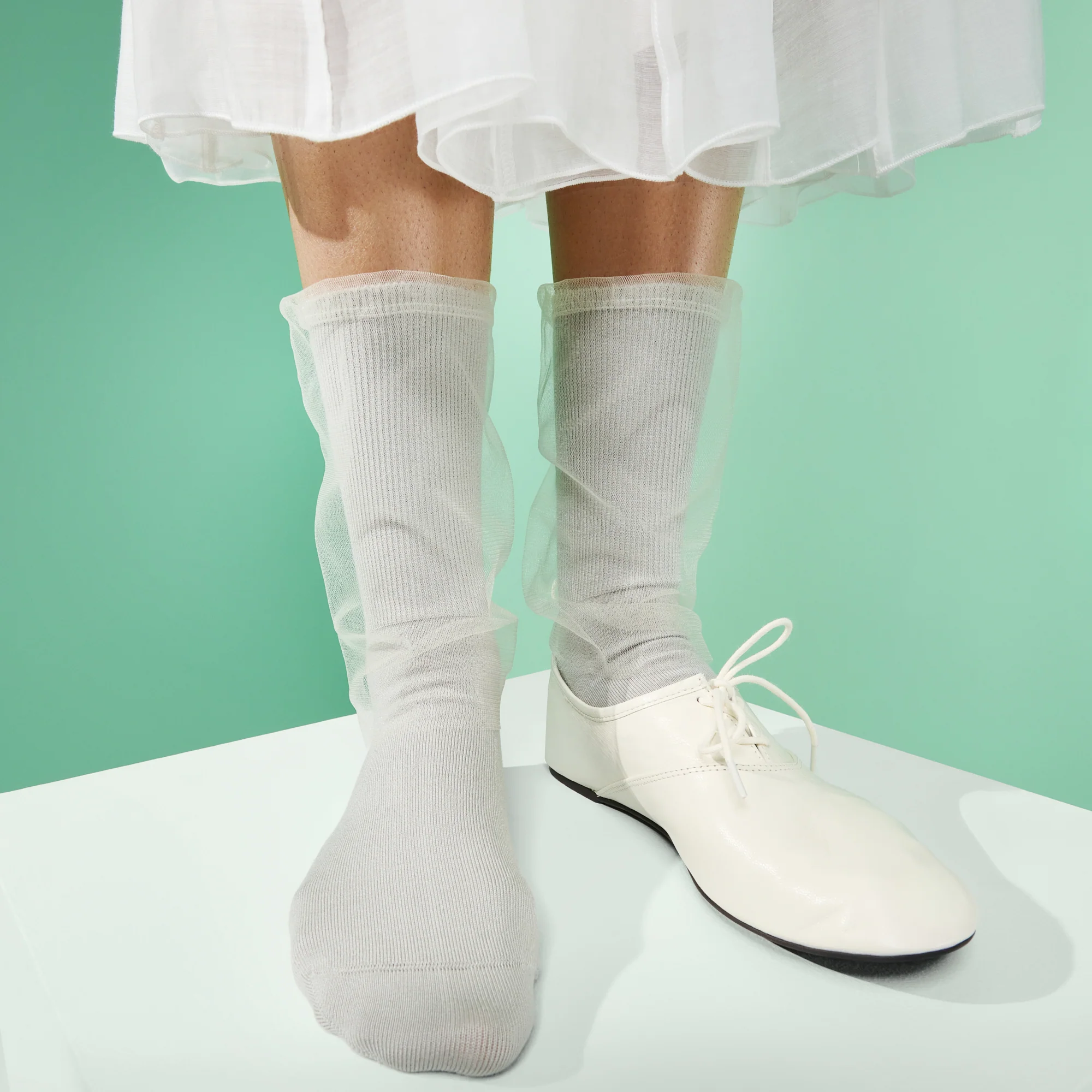 Tulle-Veiled Cotton Crew Socks - Image 2