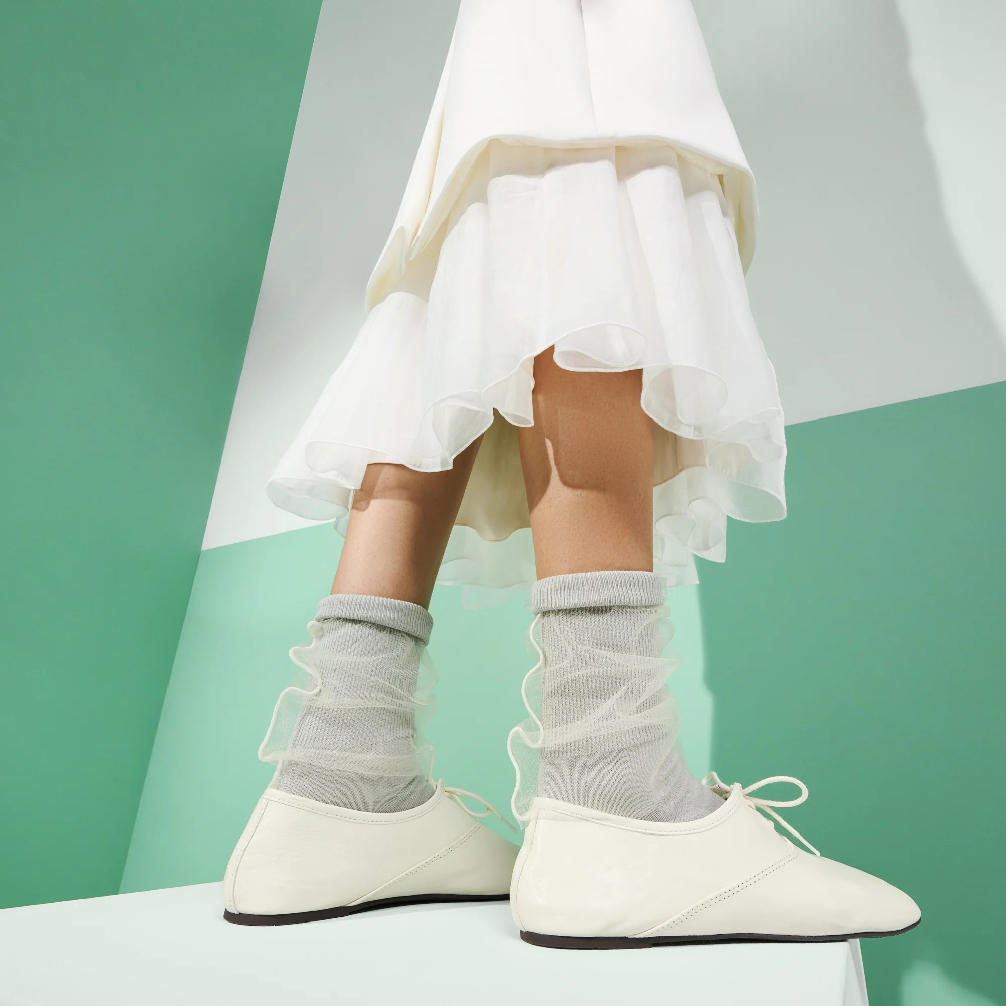 Tulle-Veiled Cotton Crew Socks - Image 6
