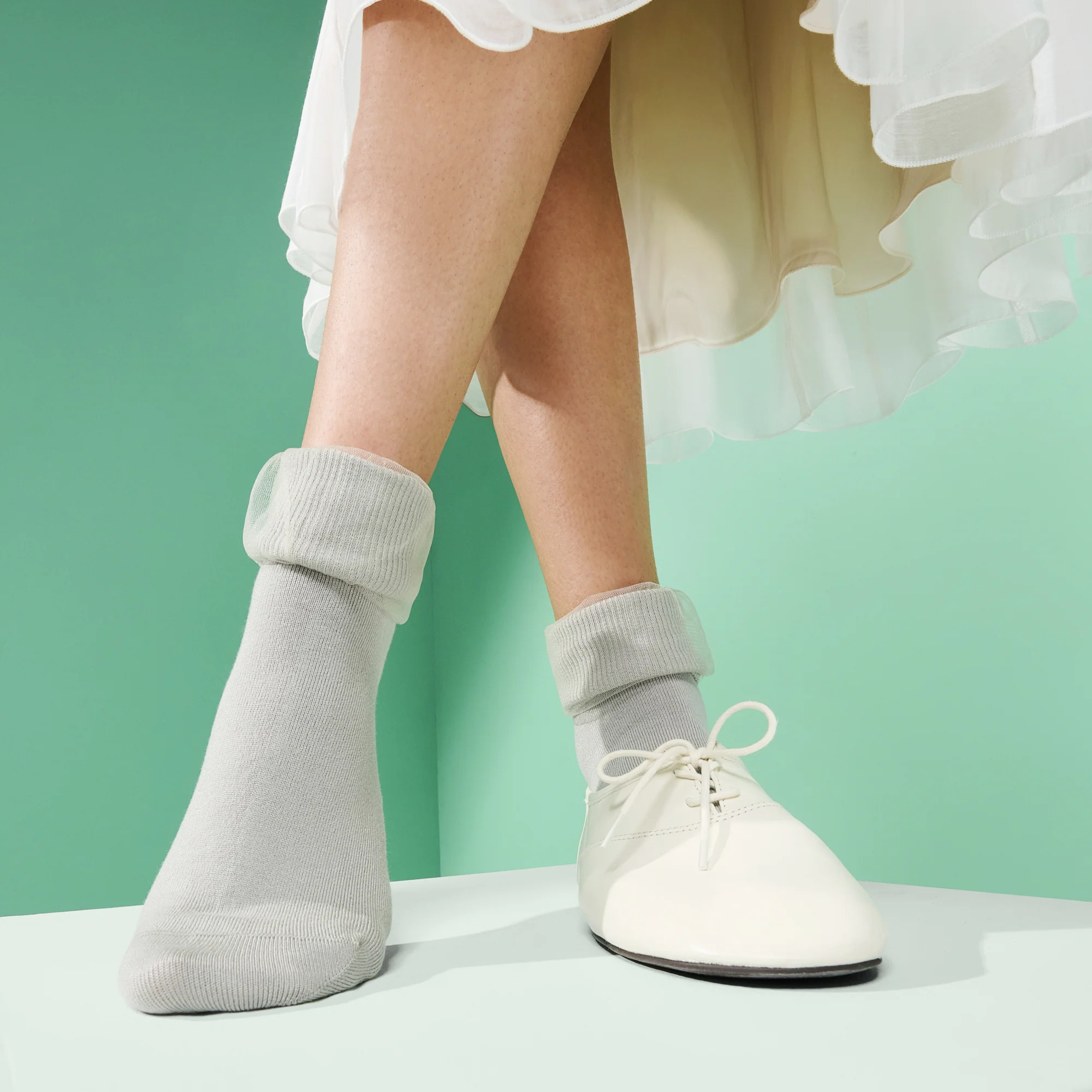 Tulle-Veiled Cotton Crew Socks - Image 7